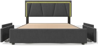 Merax Polsterbett, LED-Beleuchtung Doppelbett 160x200cm mit 4 Schubladen, grau