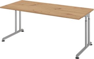 bümö® Schreibtisch Y-Serie höhenverstellbar, Tischplatte 180 x 80 cm in Asteiche, Gestell in silber