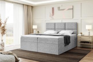 MEBLINI Boxspringbett KYLIAN 160x200 cm mit Bettkasten - H4/Grau Webstoff Polsterbett - Doppelbett mit Topper & Taschenfederkern-Matratze