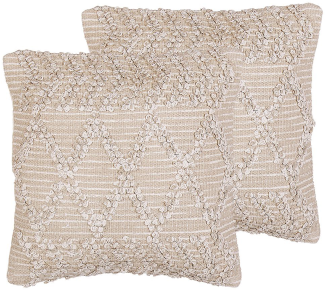 Dekokissen geometrisches Muster Baumwolle beige bestickt 45 x 45 cm 2er Set CORYDALIS