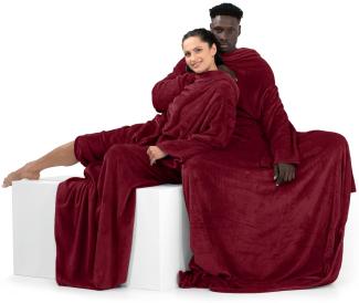 DecoKing Decke mit Ärmeln Geschenke für Frauen und Männer 170x200 cm Bordeaux Microfaser TV Decke Kuscheldecke Weich Lazy