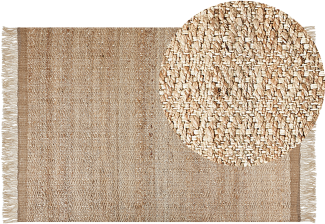 Teppich Jute beige geometrisches Muster 140 x 200 cm Kurzflor ABANA