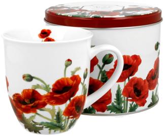 DUO FLORAL Becher 400 ml CLASSIC POPPIES in Metalldose, New Bone China Porzellan