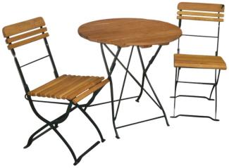 Gartengarnitur Biergartengarnitur SitzgruppeTisch Stuhl 3-teilig, Flachstahl dunkelgrün + Robinie, klappbar