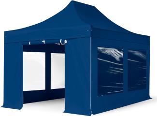 3x4,5 m Faltpavillon PROFESSIONAL Alu 40mm, Seitenteile mit Panoramafenstern, blau
