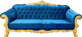 Casa Padrino Luxus Barock Sofa - Prunkvolles handgefertigtes Wohnzimmer Sofa - Barock Wohnzimmer Möbel blau / gold