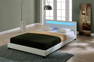 Polsterbett 'Paris' mit LED-Beleuchtung und Lattenrost Weiß 160 x 200 cm, ohne Matratze