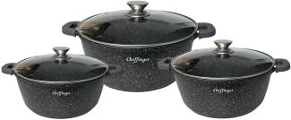 6-Teilig Kochgeschirr-Set 20 / 24 / 28 cm Topf Induktion Alu Guss Pfanne Topfset Kochtopfset Marmor