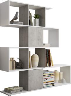 Domando Bücherregal Meaggio Modern für Wohnzimmer Breite 145cm, Push-to-open-System, auffälliges Zick-Zack-Muster in Beton und Weiß Matt