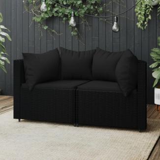 vidaXL Garten-Ecksofas mit Kissen 2 Stk. Schwarz Poly Rattan