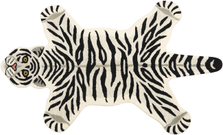 Kinderteppich Wolle weiß schwarz 100 x 160 cm Tigermotiv SHERE