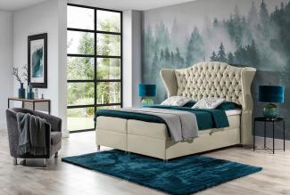 Stylefy 'Adele' Boxspringbett, Strukturstoff Beige 140 x 200 cm