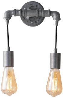 LED Innen Wandleuchte 2-flammig in Wasserrohr Optik, Grau antik