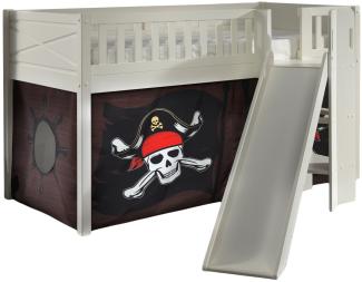SCOTT Spielbett, LF 90 x 200 cm, mit Rolllattenrost, Rutsche, Leiter und Textilset "Caribian Pirate", weiß lackiert