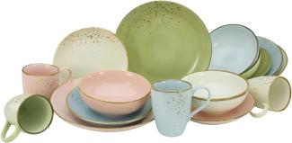 CreaTable 20450 Kombiservice Nature Collection Pastell für 4 Personen, Steinzeug, mehrfarbig (1 Set, 16-teilig)