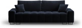 Micadoni 3-Sitzer Samtstoff Sofa mit Bettfunktion und Box Byron | Bezug Dark Blue | Beinfarbe Black Metal