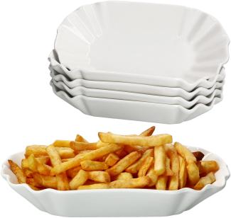 6x Frietjes XL Pommesschale oval weiß Currywurst-Schale Servier-Teller Porzellan
