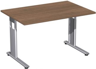 Schreibtisch 'C Fuß Flex' höhenverstellbar, 120x80cm, Nussbaum / Silber