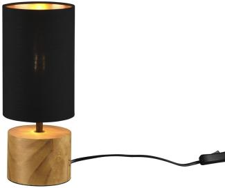 LED Tischleuchte Holzfuß Stoffschirm Schwarz/Gold Ø12cm Höhe 30cm