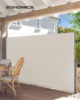 Seitenmarkise, ausziehbar, 200 x 400 cm (H x L), Sichtschutz, Sonnenschutz, Seitenrollo, für Balkon, Terrasse, Garten, beige GSA204E01