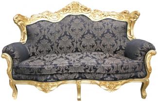 Casa Padrino Barock 2er Sofa Master Schwarz Muster/ Gold 2Mod - Wohnzimmer Couch Möbel Lounge