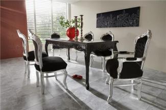 Casa Padrino Barock Esszimmer Set Schwarz/Silber - Esstisch + 6 Stühle