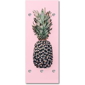Queence Garderobe - "Pineapple" Druck auf hochwertigem Arcylglas inkl. Edelstahlhaken und Aufhängung, Format: 50x120cm