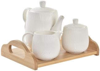 Teekannenspiel DKD Home Decor natürlich Porzellan Weiß Bambus