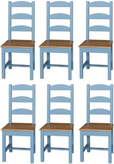 Casa Padrino Landhausstil Esszimmer Stuhl Set 48 x 41 x H. 93 cm - Massivholz Küchen Stühle 6er Set - Esszimmer Möbel im Landhausstil hellblau / naturfarben