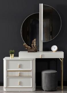 Casa Padrino Luxus Schlafzimmer Schminktisch Set Weiß / Gold / Grau - 1 Schminkkommode mit Spiegel & 1 Hocker - Luxus Schlafzimmer Möbel
