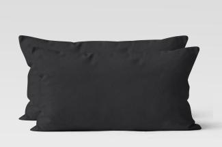Müskaan - 2er Set Renforcé UNI Kissenhüllen Kopfkissen Garnitur 100% Baumwolle 40x80 cm schwarz