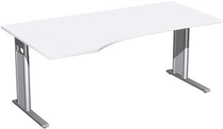 PC-Schreibtisch links, höhenverstellbar, 180x100cm, Weiß / Silber