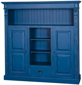 Casa Padrino Landhausstil Bücherschrank Antik Blau 60 x 36 x H. 100 cm - Massivholz Schrank mit 2 Türen und Schublade - Wohnzimmerschrank - Landhausstil Möbel