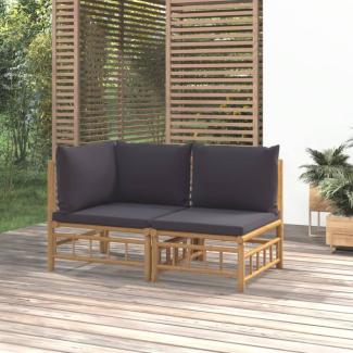 vidaXL 2-tlg. Garten-Lounge-Set mit Dunkelgrauen Kissen Bambus