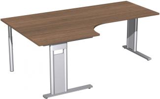 PC-Schreibtisch 'C Fuß Pro' links, feste Höhe 200x120x72cm, Nussbaum / Silber