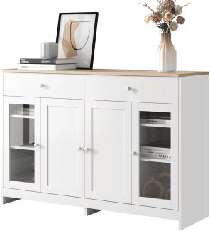 Merax Sideboard mit gehärteten Glastüren und Schubladen, Küchenschrank, Kommode im Landhausstil, Breite 120cm