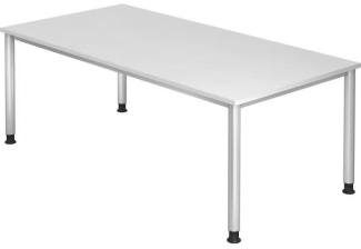 Schreibtisch HS2E 4-Fuß rund 200x100cm Weiß Gestellfarbe: Silber