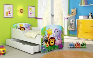 Kinderbett Luna mit Stauraum und verschiedenen Motiven 160x80 Zoo