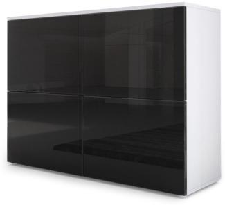 Vladon Sideboard Rova, Kommode mit 4 Türen, Weiß matt/Schwarz Hochglanz (92 x 72 x 35 cm)