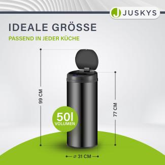 Juskys Automatik Mülleimer mit Sensor 50L - elektrischer Abfalleimer, Bewegungssensor, automatischer Deckel, wasserdicht, Klemmring, Küche - Schwarz