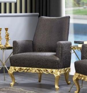 Casa Padrino Luxus Barock Sessel Grau / Dunkelbraun / Gold - Prunkvoller Wohnzimmer Sessel - Barockstil Wohnzimmer Möbel - Luxus Möbel im Barockstil - Barock Einrichtung - Edel & Prunkvoll