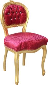 Casa Padrino Barock Damen Stuhl Bordeaux Muster / Gold mit Bling Bling Glitzersteinen - Schminktisch Stuhl