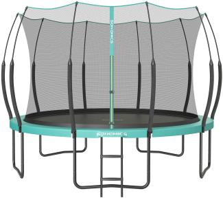 SONGMICS Federloses Trampolin, elastische Seile, Sicherheitsnetz mit Reißverschluss, Glasfaserstangen, seeblau, Ø 366 cm