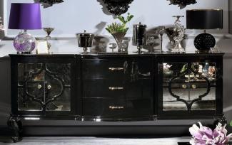 Casa Padrino Luxus Barock Sideboard Schwarz / Gold - Prunkvoller Massivholz Schrank mit 4 Türen und 3 Schubladen - Barock Möbel