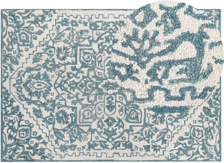 Teppich Wolle weiß blau 160 x 230 cm AHMETLI