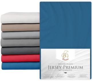 Premium Boxspring Bettlaken Jersey 160x200 Blau