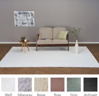 HOMESTORY Hochflorteppich eckig 200x290cm in weiß, flauschig, super-Soft und vegan, Shaggy modern pflegeleicht und einfarbig für Wohnzimmer, Schlafzimmer und Kinderzimmer