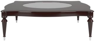Casa Padrino Luxus Barock Couchtisch mit Glasplatte Dunkelbraun Hochglanz / Silber 110 x 110 x H. 45 cm - Edler Wohnzimmertisch im Barockstil - Barock Wohnzimmer Möbel