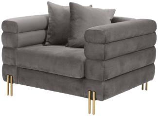 Casa Padrino Luxus Sessel Grau / Messingfarben 109 x 97 x H. 68 cm - Wohnzimmer Sessel mit edlem Samtstoff - Luxus Möbel