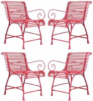 Casa Padrino Jugendstil Garten Stuhl 4er Set Rot 56 x 52 x H. 76 cm - Handgefertigte Schmiedeeisen Stühle mit Armlehnen - Nostalgische Schmiedeeisen Garten & Terrassen Möbel
